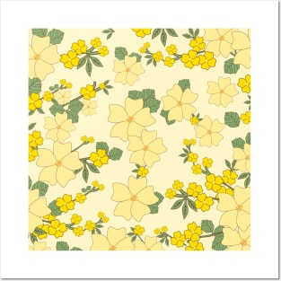 Yellow Floral Pattern Posters and Art